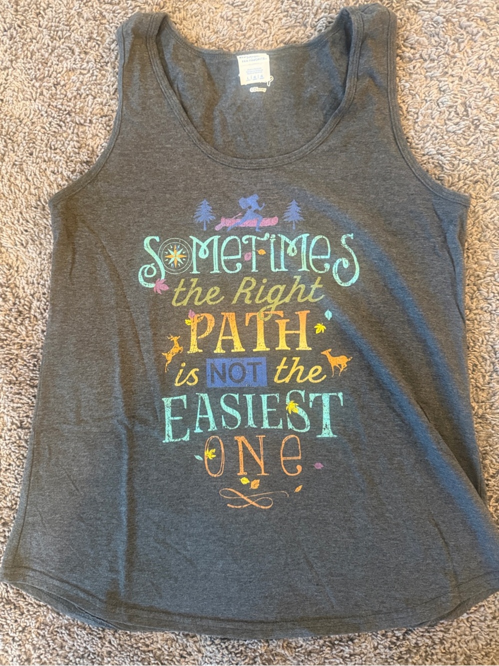 Disney Charcoal Gray Tank Top with Multicolor Pocohontas phrase